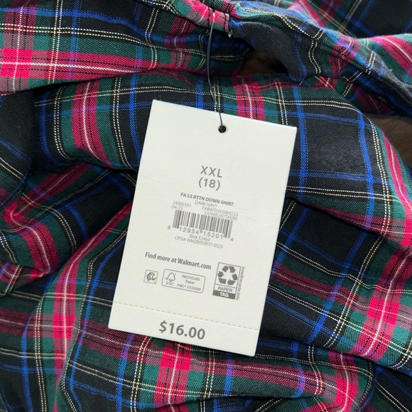 *NWT* FREE ASSEMBLY Button Down Long Sleeved Shirt Plaid Collared YOUTH XXL 18 - Picture 5 of 11